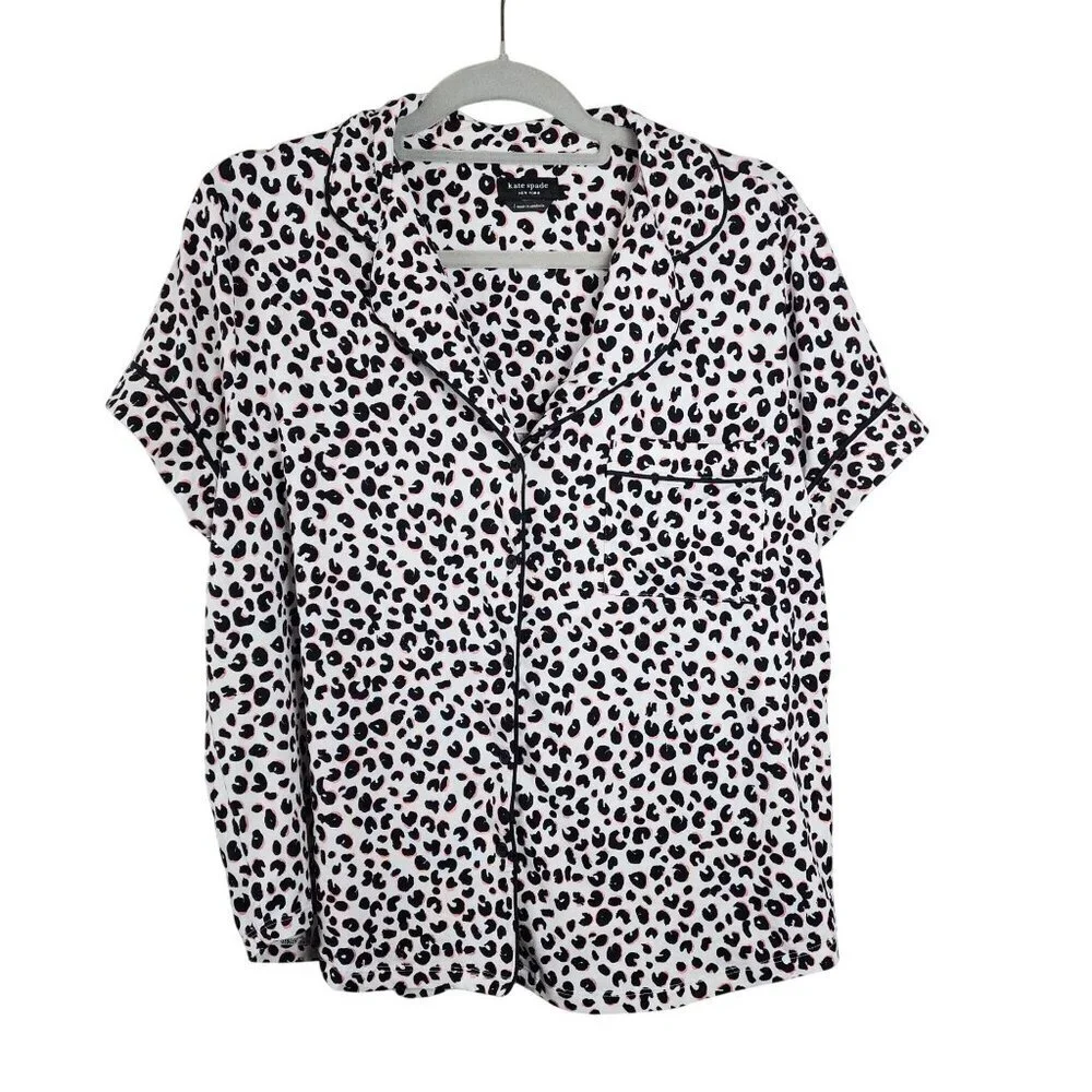 Kate Spade New York pajama top sz L women animal leopard print loungewear